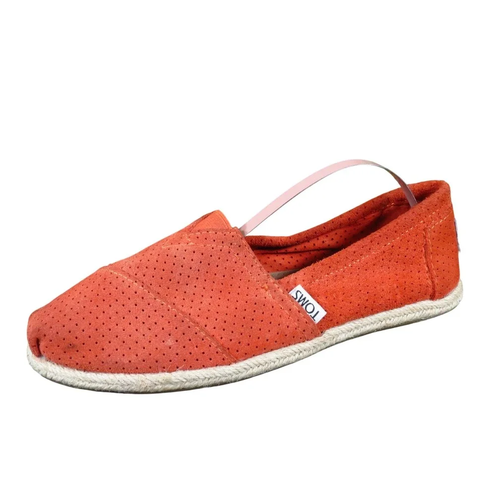 TOMS Perforated Suede Espadrille‎ Women Shoe Size 6.5 Casual Slip On Flat Orange